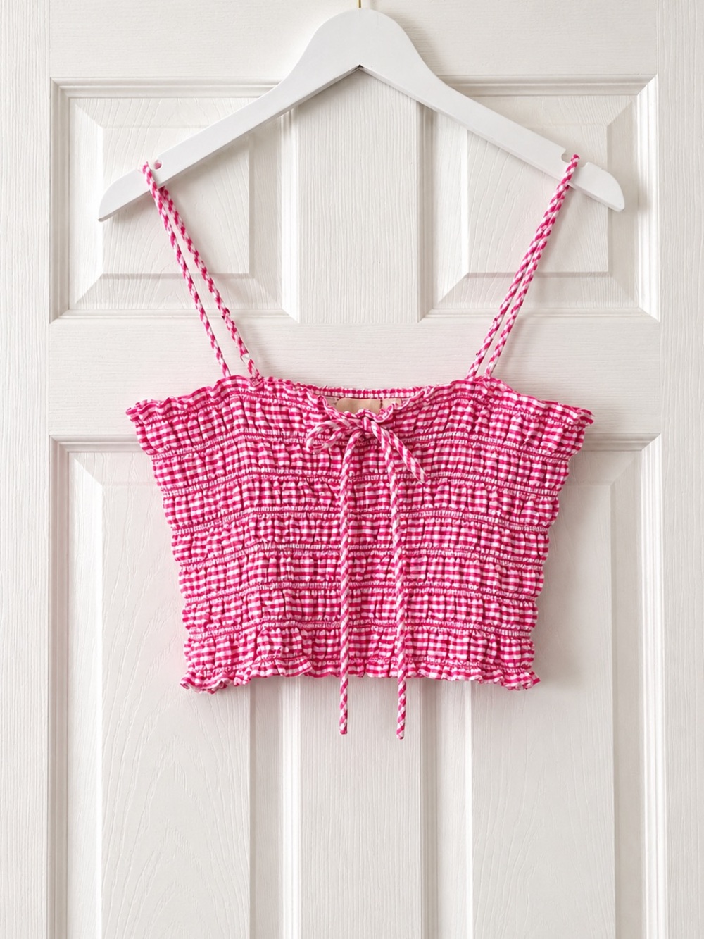 Good Luck Gem Hot Pink Cropped tank with Braided Tie Straps Coastal Chic L